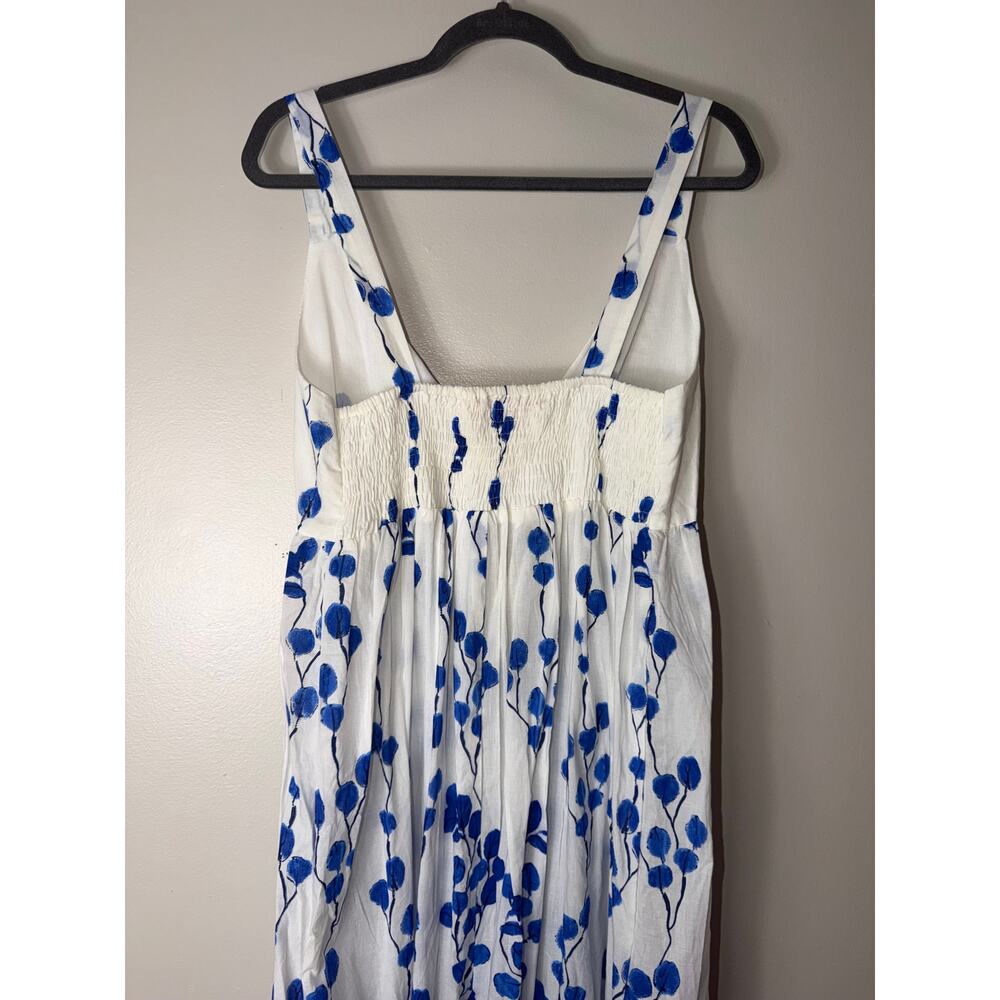 NWT RO'S GARDEN DRESS FANNY LONG MAXI BLUE LEAF 100% COTTON BEACH MILKMAID BOHO - Picture 11 of 12